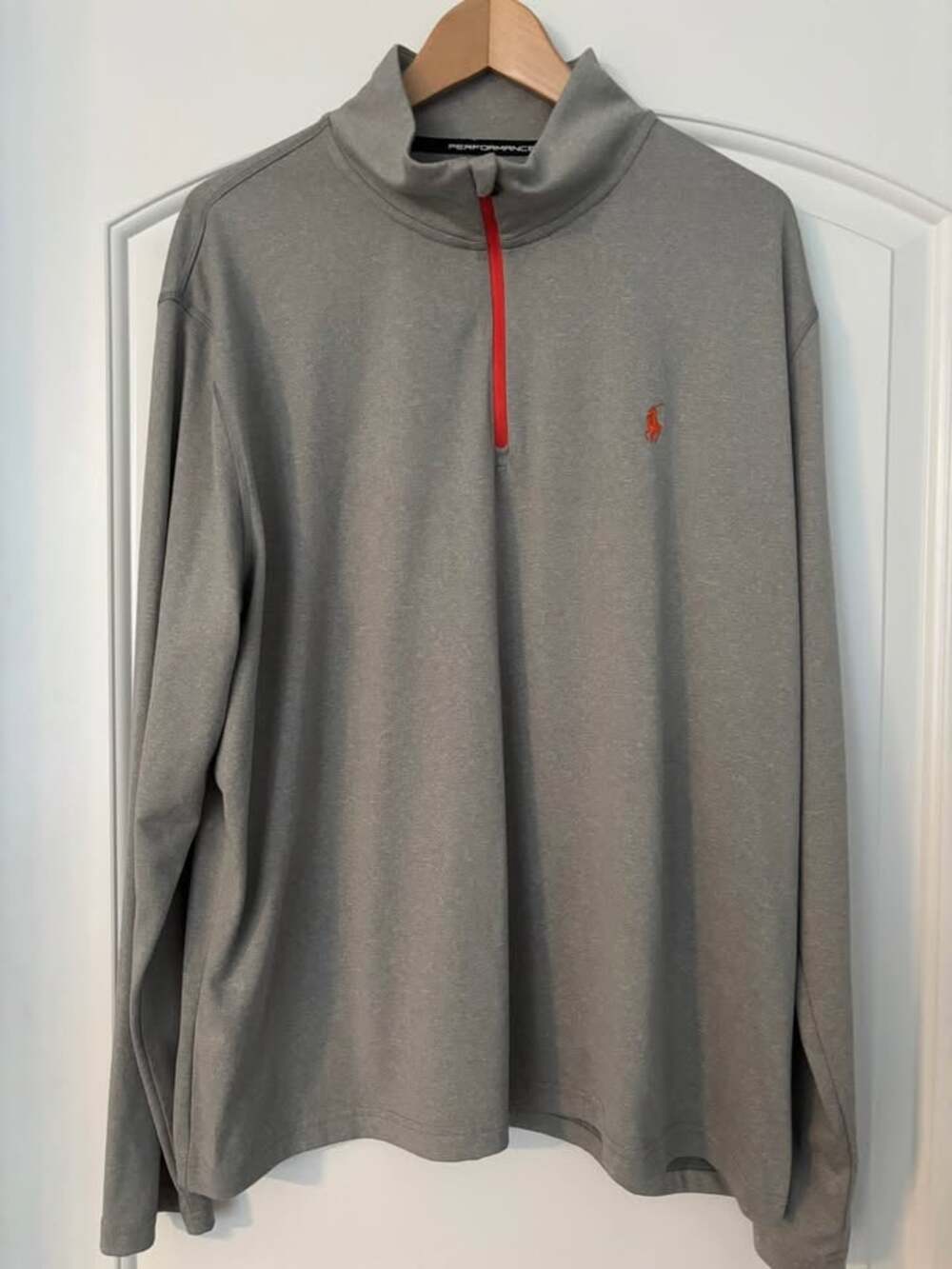 Polo Ralph Lauren Performance Mens Gray Quarter Zip Pullover Orange Pony XXL